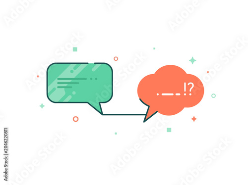 Speech bubbles with text and question mark symbols in a flat modern minimalist vector design style