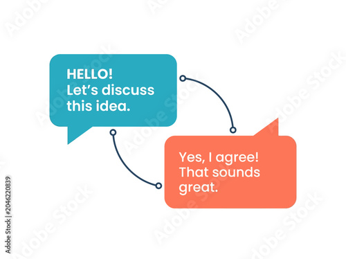 Speech bubbles showing a digital conversation with text boxes on a clean white background design