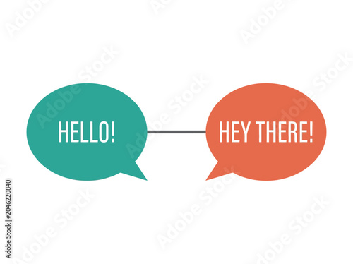 Speech bubbles with greeting text isolated on white background for modern digital communication and messaging design