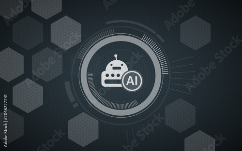 Foto A digital concept illustration showcasing a futuristic AI robot icon centered wi