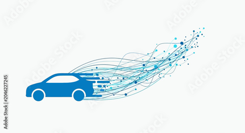 Foto Blue car speeding with motion lines.