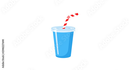 Photos Blue plastic cup with straw.