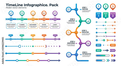 Modern vector timeline infographic pack for project planning and strategy