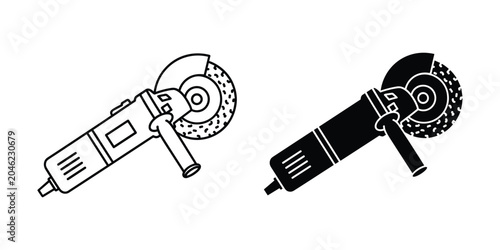 Bild auf Leinwand Angle grinder tool in line art and silhouette style on white background for cons