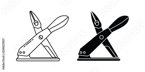 Fotografía Heavy duty staple remover with sharp jaws in white and black outline against a c
