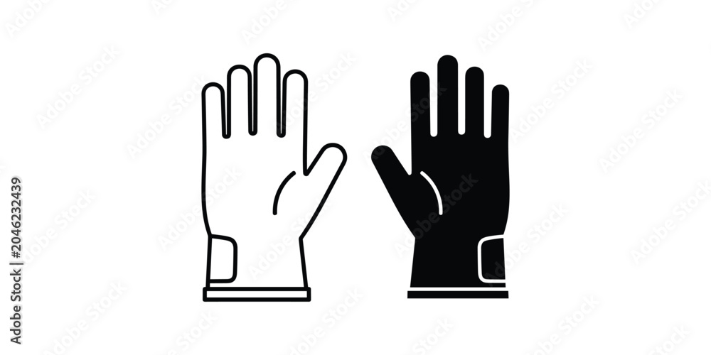 Fototapeta premium Protective gloves in outline and solid black against a clean white backdrop representing safety and industrial work concepts