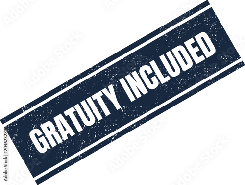 Foto A dark blue textured stamp icon with white text saying gratuity included for ser