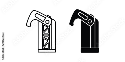 Simple industrial clamp mechanism in outline and solid black on white background for design