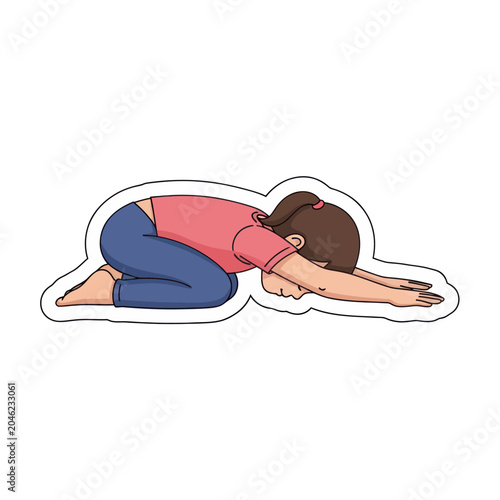 Woman in yoga child pose.