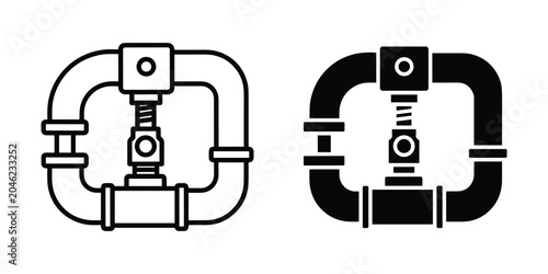 Two plumbing pipe valve icons one outlined and one solid black on white background