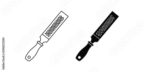 Two rasp files with wooden handles shown in outline and solid fill on a white background for crafting