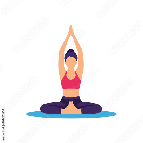 Woman in Yoga Pose on Mat.
