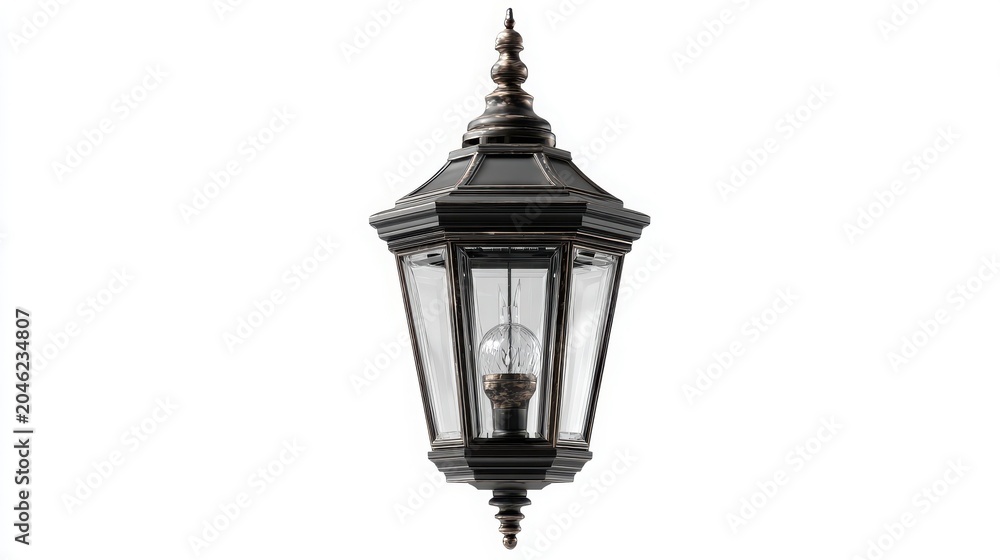 Fototapeta premium Vintage Hanging Lantern Isolated on White Background, Classic Outdoor Lighting Fixture