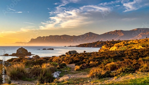 Scenic Mediterranean Coastline at Sunset - A Tranquil Landscape.