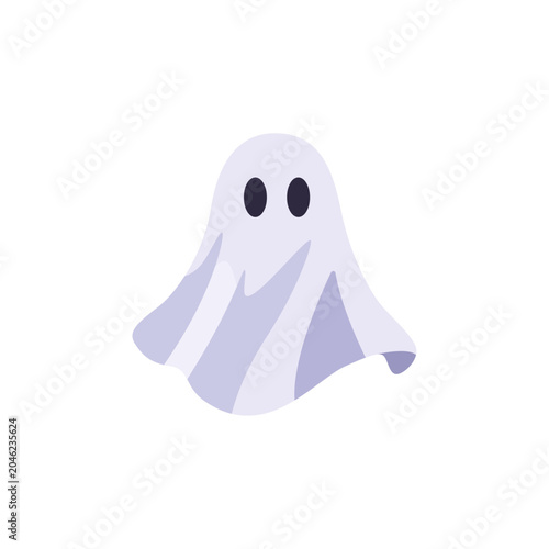 Quadro su tela White Halloween ghost with floating sheet shape, dark oval eyes, and wavy fabric