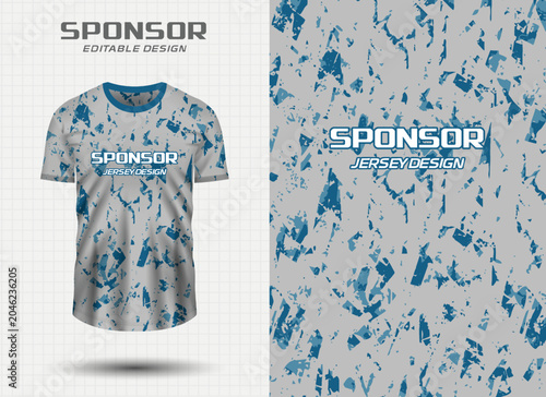 Sport jersey design template with abstract blue and grey pattern