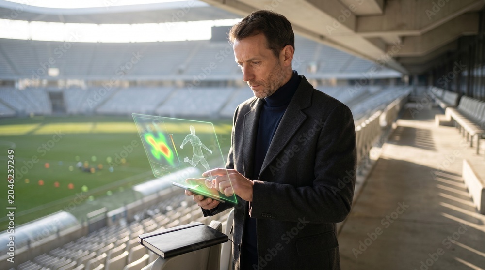 Fototapeta premium Sports Analyst Using Interactive Holographic Display for Game Strategy