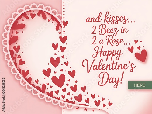 Valentines day card with heart design and romantic message on pink background