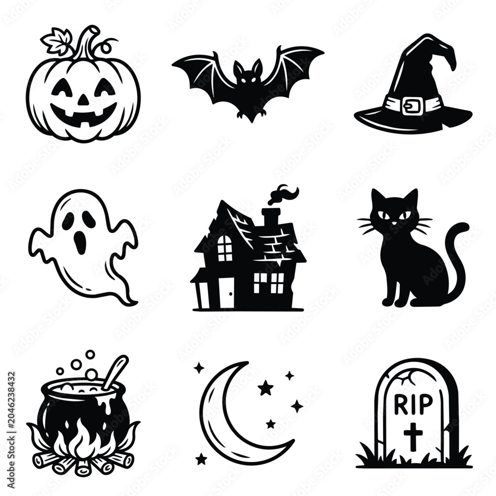 Obraz premium Halloween Icons Set Spooky Symbols Collection 1.