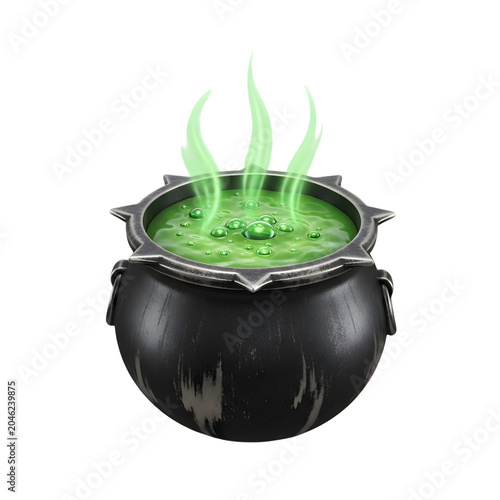 A bubbling cauldron of green liquid with steam rising from it Photo realistic image. png