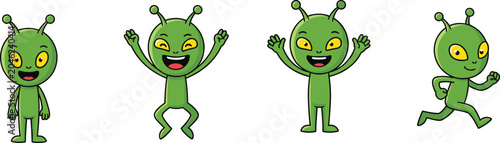 Photos Cute Green Alien Character Vector Set with Happy Extraterrestrial Monsters Jumpi