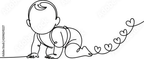 Photos Crawling baby with heart line illustration