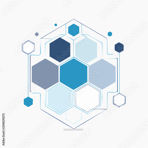Abstract hexagonal network structure with blue and gray tones