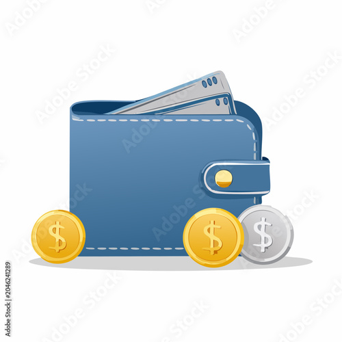 Blue wallet with credit cards and coins