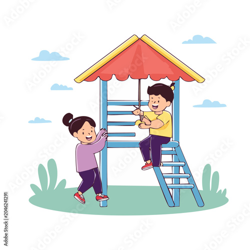 Children Playing on a Playground Slide