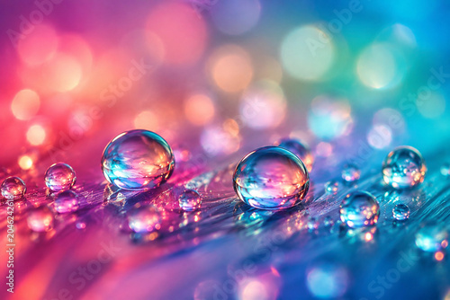 Colorful Water Droplets with Vibrant Bokeh Abstract Background