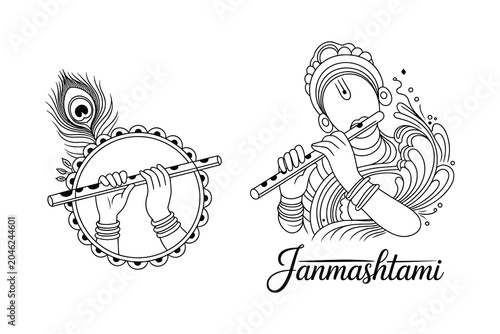 Black and white krishna and radha for janmashtami flute
