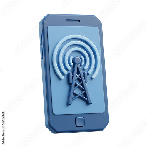 3D Smartphone Icon with Signal Tower and Waves