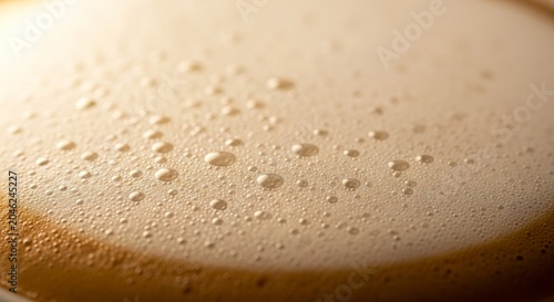 Coffee crema displays a delicate pattern of tiny bubbles forming on the rich surface of an espresso.