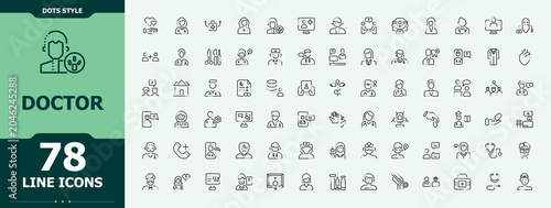 Doctor icon. Minimal icons set. Vector illustration. Surgeon linear icon set. Included medical, physician, diagnosis, medicine, treatment, pharmacy, health and more.