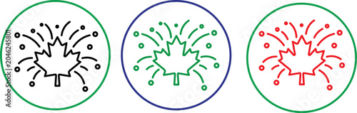 Schilderij op canvas Canada day maple leaf fireworks icon set