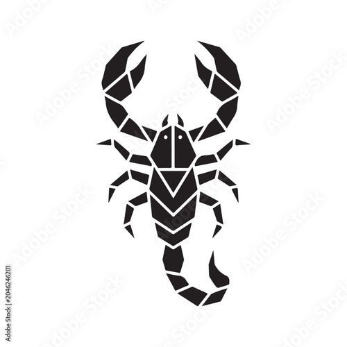 Foto Scorpion geometric vector icon with sharp claws and segmented stinger tail for m