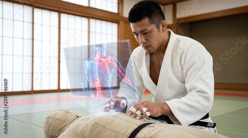 Martial artist utilizes holographic anatomy in advanced sports training session