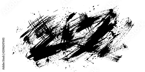 Schilderij op canvas Dynamic black ink brushstrokes create a chaotic yet artful abstract composition, evoking raw emotion and spontaneous energy