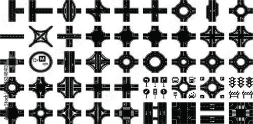 Foto Comprehensive collection of road intersections and crossroads vector icons