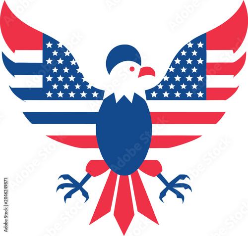 patriotic eagle with USA flag wings red white and rad .