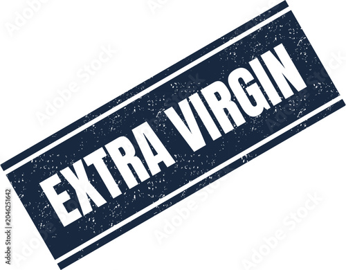 Foto Textured blue rubber stamp featuring the phrase extra virgin in a bold and class