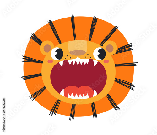Cute little lion roaring face illustration isolated. Kawaii cartoon character...
