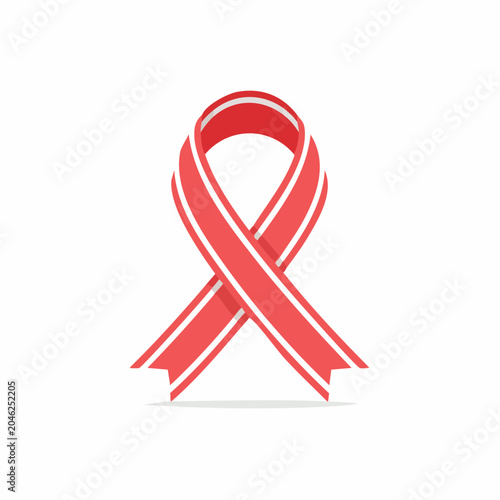 Red awareness ribbon with white stripes on white background
