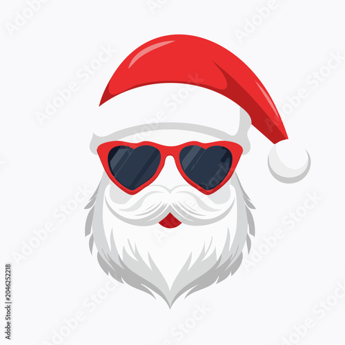 Santa Claus face with heart sunglasses and hat