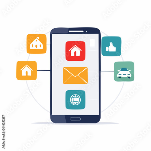 Smartphone with various service icons and connectivity
