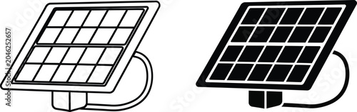Foto Solar panel icon set line art and solid fill versions for renewable energy conce