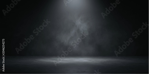 Foto Spotlight on Smoke: A dramatic spotlight illuminates wisps of smoke rising from a concrete floor, creating an atmospheric and mysterious scene with dark, moody tones