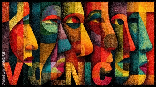 Vector graphic calling to stop violence against humans for International Human Rights Day, featuring bold typography and abstract human figures