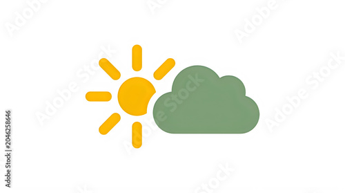 Sun shining behind a cloud weather icon symbol graphic design element transparent background