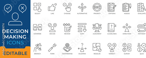 Fotografie Decision Making Choose Evaluate Priority Compare Judgment Icon Set editable vectors for business strategy, problem solving, and management